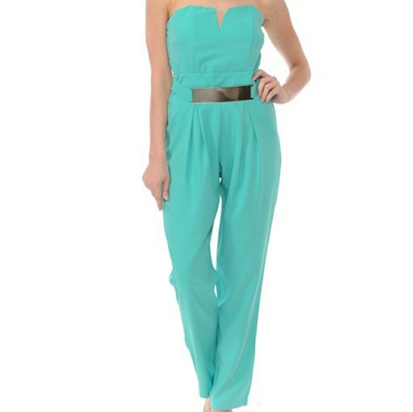 Strapless Jumpsuit with Belt Plate - Picture 1 of 4